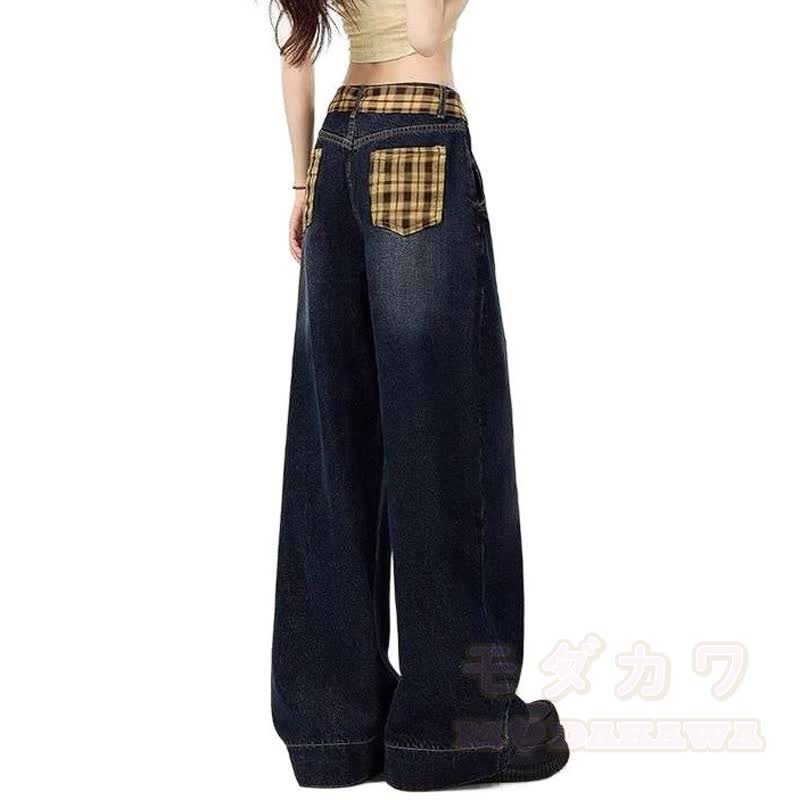 Vintage-Karohemd, Ledermantel, High-Waist-Jeans mit weitem Bein, dreiteiliges Set - image 6