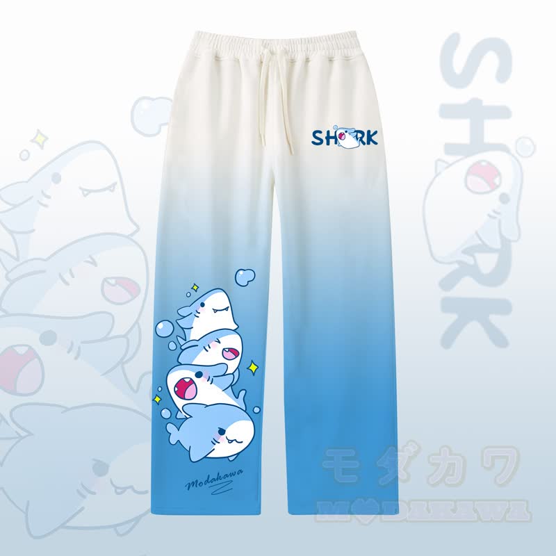 MODAKAWA Lässige Hose mit weitem Bein und niedlichem Hai-Print - Blau - 4XL - image 1