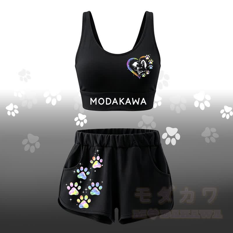 MODAKAWA Hunde-Grafik Crop Tank Sport Top Shorts passendes Outfit - Satz - 4XL - image 1