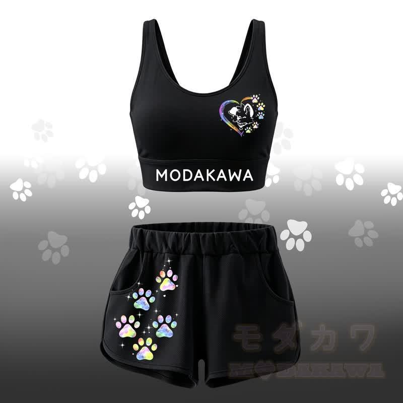 MODAKAWA Hunde-Grafik Crop Tank Sport Top Shorts passendes Outfit - Satz - 4XL - image 1