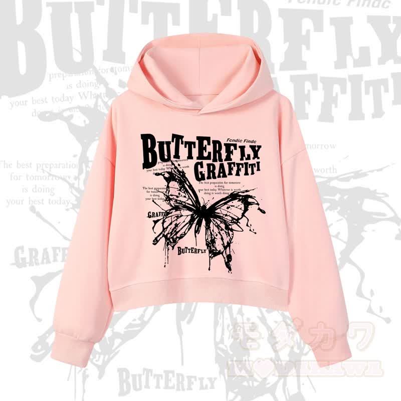 MODAKAWA BUTTERFLY GRAFFITI Cropped Cotton Hoodie - Rosa - 3XL - image 1