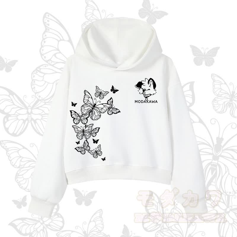 MODAKAWA Baumwoll-Hoodie mit Schmetterlings- und Hundemotiv - Weiß - 3XL - image 1