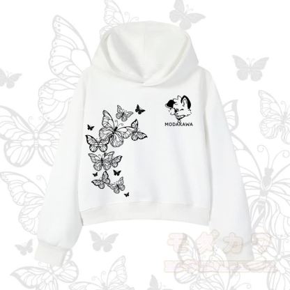 MODAKAWA Baumwoll-Hoodie mit Schmetterlings- und Hundemotiv - Weiß - 3XL - image 1