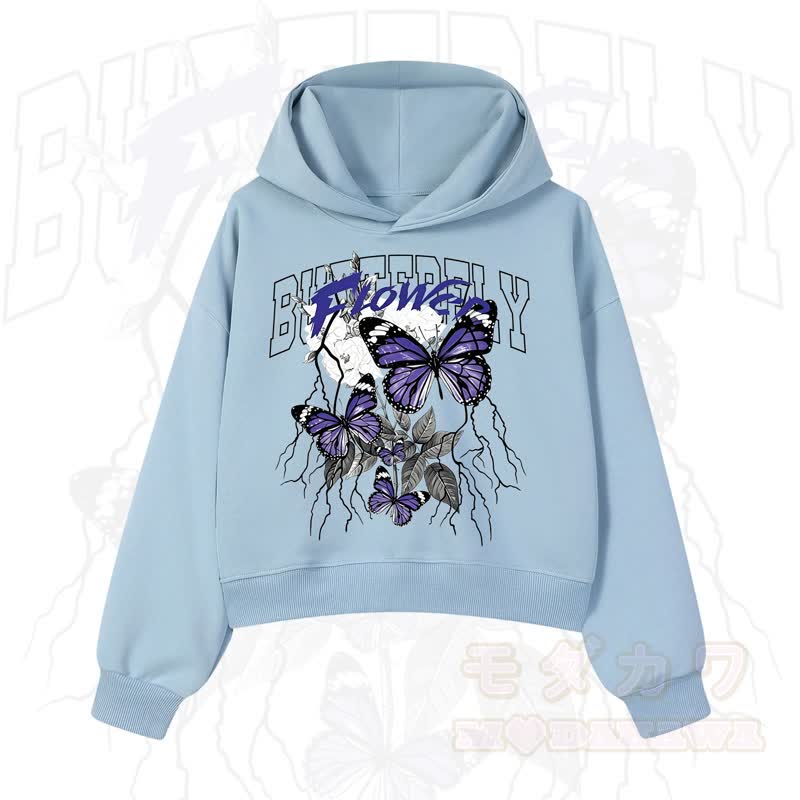 MODAKAWA BUTTERFLY FLOWER Cropped Cotton Hoodie - Blau - 3XL - image 2
