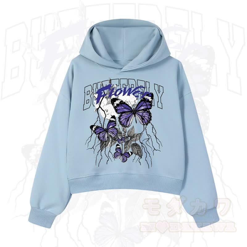 MODAKAWA BUTTERFLY FLOWER Cropped Cotton Hoodie - Blau - 3XL - image 1