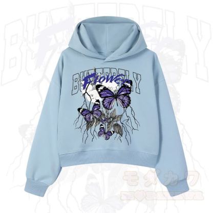 MODAKAWA BUTTERFLY FLOWER Cropped Cotton Hoodie - Blau - 3XL - image 1