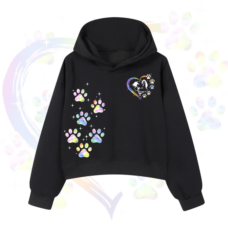MODAKAWA X popipeko Kawaii Regenbogen-Hundepfotenabdruck Cropped Hoodie - Black - 3XL - image 1