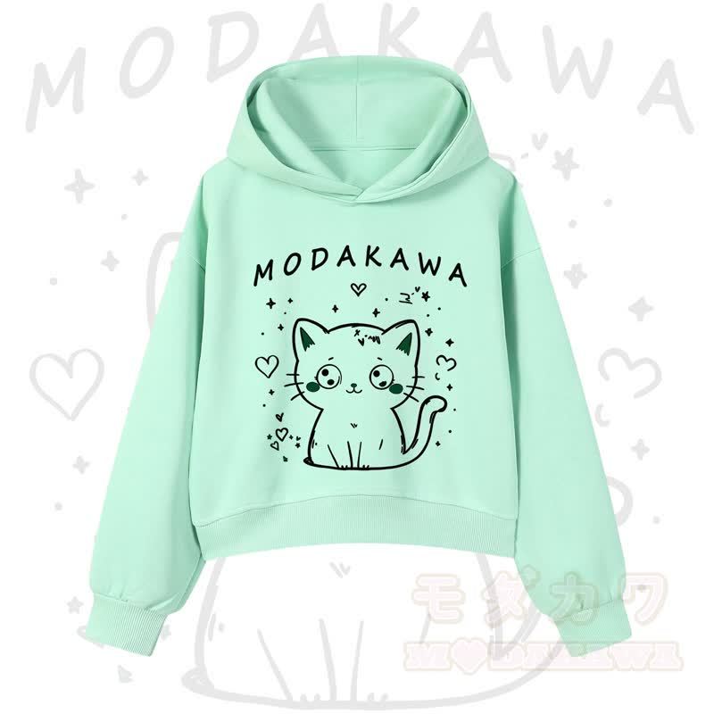 MODAKAWA Baumwoll-Hoodie mit Katzenmotiv (kurzer Schnitt) - Grün - 3XL - image 1