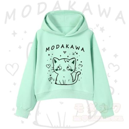 MODAKAWA Baumwoll-Hoodie mit Katzenmotiv (kurzer Schnitt) - Grün - 3XL - image 1