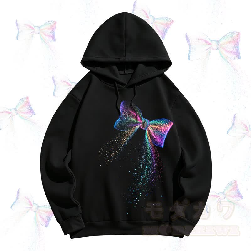MODAKAWA Kapuzenpullover mit Glitzer-Regenbogen-Schleifenprint - Schwarz - 5XL - image 1