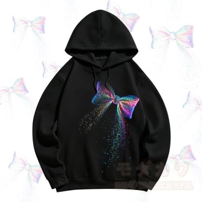 MODAKAWA Kapuzenpullover mit Glitzer-Regenbogen-Schleifenprint - Schwarz - 5XL - image 1