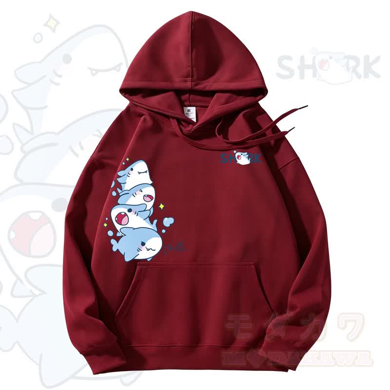 MODAKAWA Kapuzenpullover mit niedlichem Hai-Motiv und Fleece-Futter - Wein - 3XL - image 8
