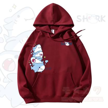 MODAKAWA Kapuzenpullover mit niedlichem Hai-Motiv und Fleece-Futter - Wein - 3XL - image 8