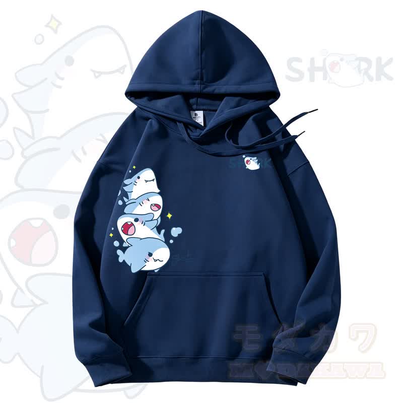 MODAKAWA Kapuzenpullover mit niedlichem Hai-Motiv und Fleece-Futter - Marineblau - 3XL - image 7