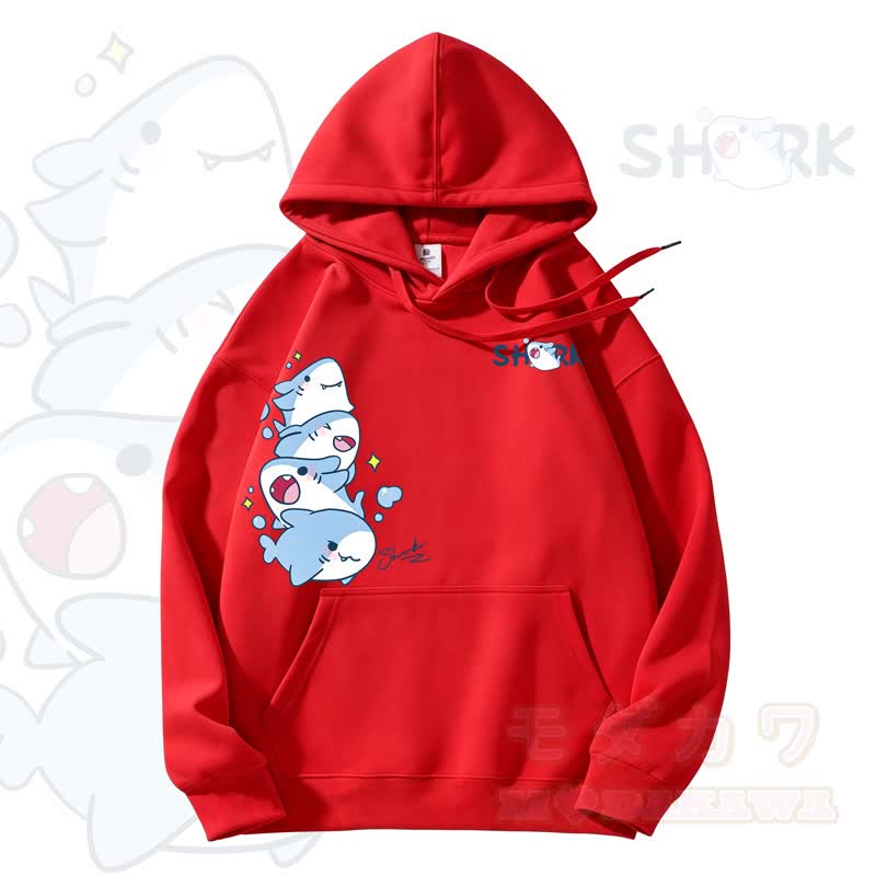 MODAKAWA Kapuzenpullover mit niedlichem Hai-Motiv und Fleece-Futter - Rot - 3XL - image 10