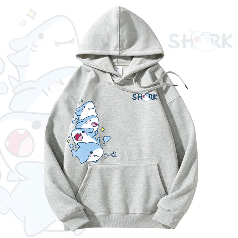 MODAKAWA Kapuzenpullover mit niedlichem Hai-Motiv und Fleece-Futter - Grey - 3XL - image 4