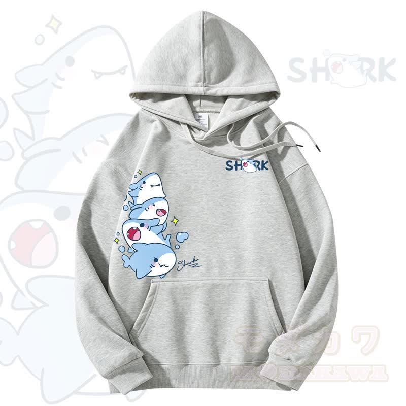 MODAKAWA Kapuzenpullover mit niedlichem Hai-Motiv und Fleece-Futter - Grau - 3XL - image 4