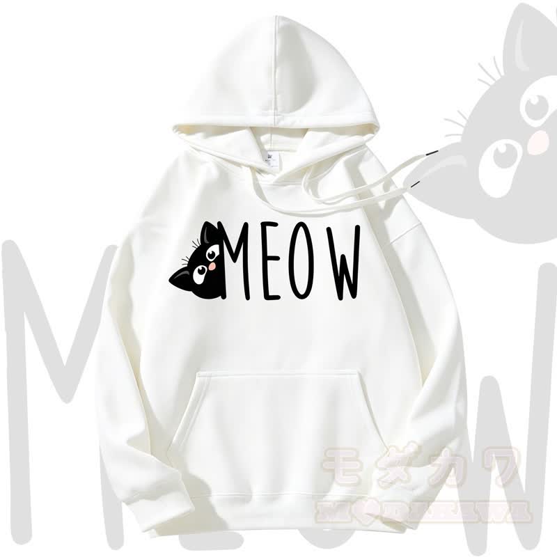MODAKAWA MEOW Kapuzenpullover mit Katzenprint und Fleece-Futter - Weiß - 3XL - image 2