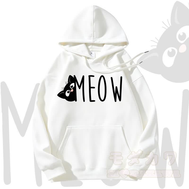 MODAKAWA MEOW Kapuzenpullover mit Katzenprint und Fleece-Futter - Weiß - 3XL - image 2