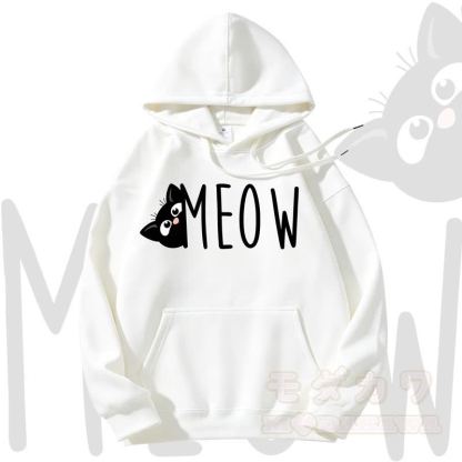 MODAKAWA MEOW Kapuzenpullover mit Katzenprint und Fleece-Futter - Weiß - 3XL - image 2