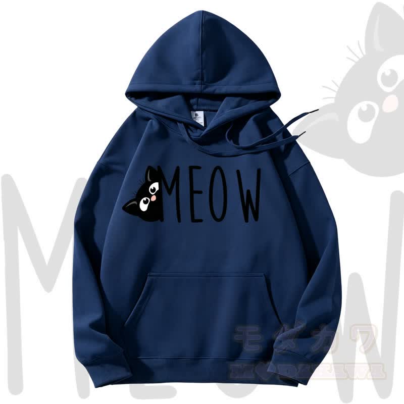 MODAKAWA MEOW Kapuzenpullover mit Katzenprint und Fleece-Futter - Marineblau - 3XL - image 6