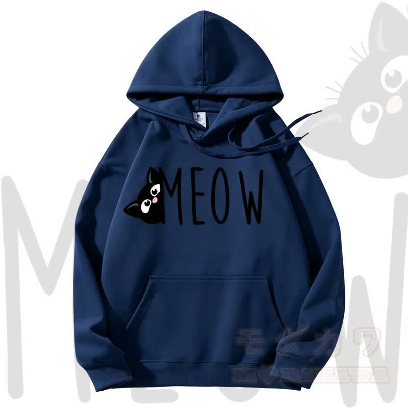 MODAKAWA MEOW Kapuzenpullover mit Katzenprint und Fleece-Futter - Marineblau - 3XL - image 6