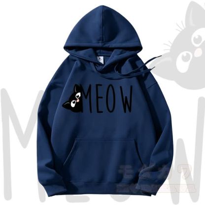 MODAKAWA MEOW Kapuzenpullover mit Katzenprint und Fleece-Futter - Marineblau - 3XL - image 6