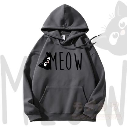 MODAKAWA MEOW Kapuzenpullover mit Katzenprint und Fleece-Futter - Grau - 3XL - image 5