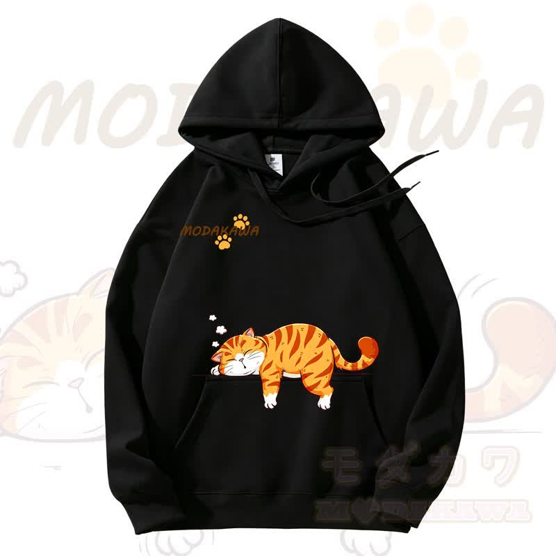 MODAKAWA Kapuzenpullover mit niedlichem Katzenmotiv und Fleece-Futter - Schwarz - 3XL - image 5