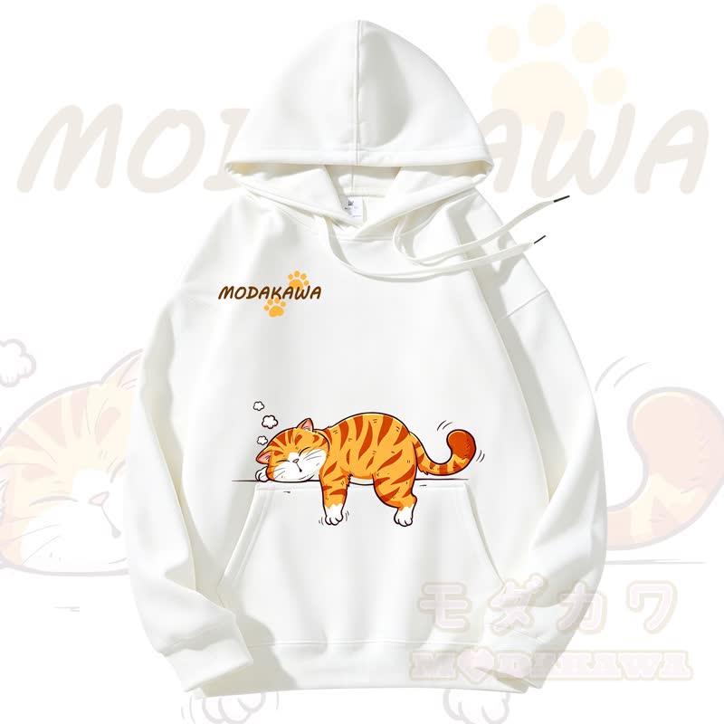 MODAKAWA Kapuzenpullover mit niedlichem Katzenmotiv und Fleece-Futter - Weiß - 3XL - image 2