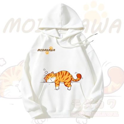 MODAKAWA Kapuzenpullover mit niedlichem Katzenmotiv und Fleece-Futter - Weiß - 3XL - image 2