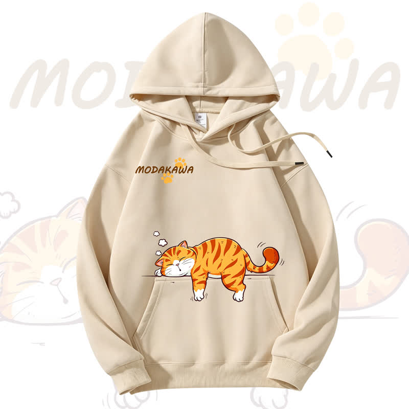 MODAKAWA Kapuzenpullover mit niedlichem Katzenmotiv und Fleece-Futter - Khaki - 3XL - image 3