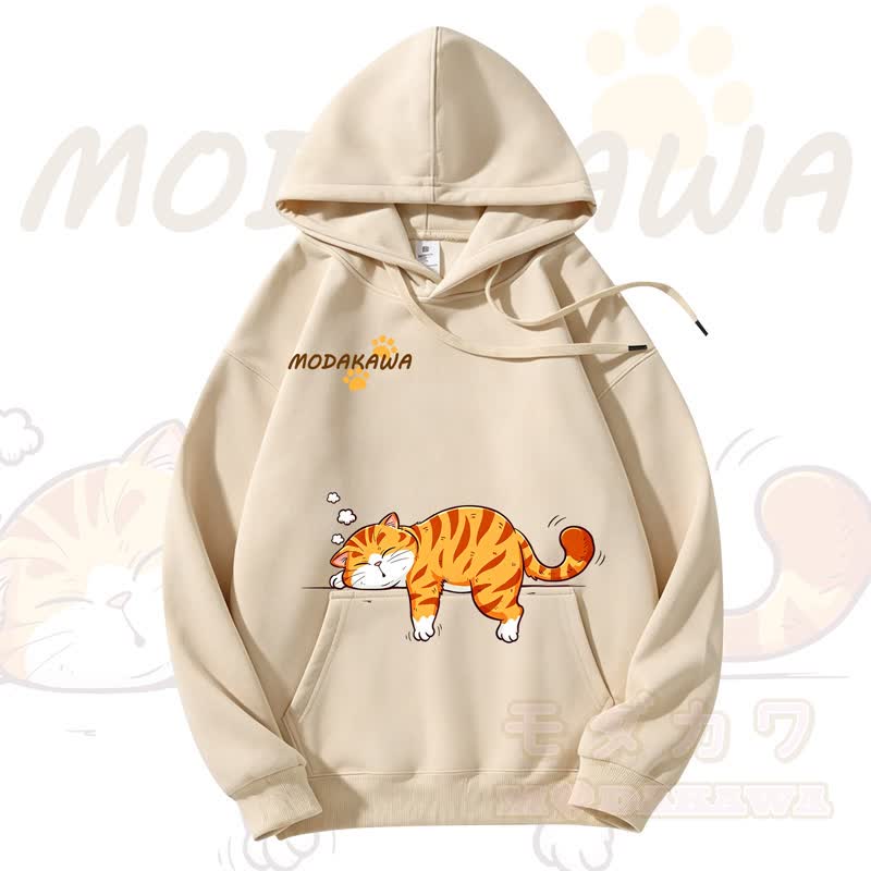 MODAKAWA Kapuzenpullover mit niedlichem Katzenmotiv und Fleece-Futter - Khaki - 3XL - image 3
