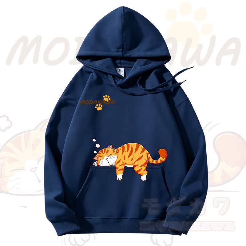MODAKAWA Kapuzenpullover mit niedlichem Katzenmotiv und Fleece-Futter - Marineblau - 3XL - image 7