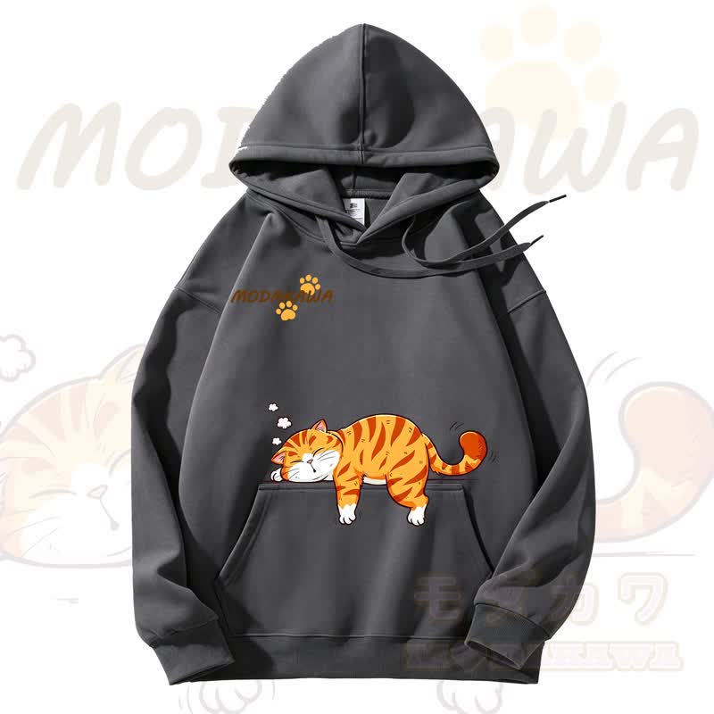 MODAKAWA Kapuzenpullover mit niedlichem Katzenmotiv und Fleece-Futter - Grau - 3XL - image 4