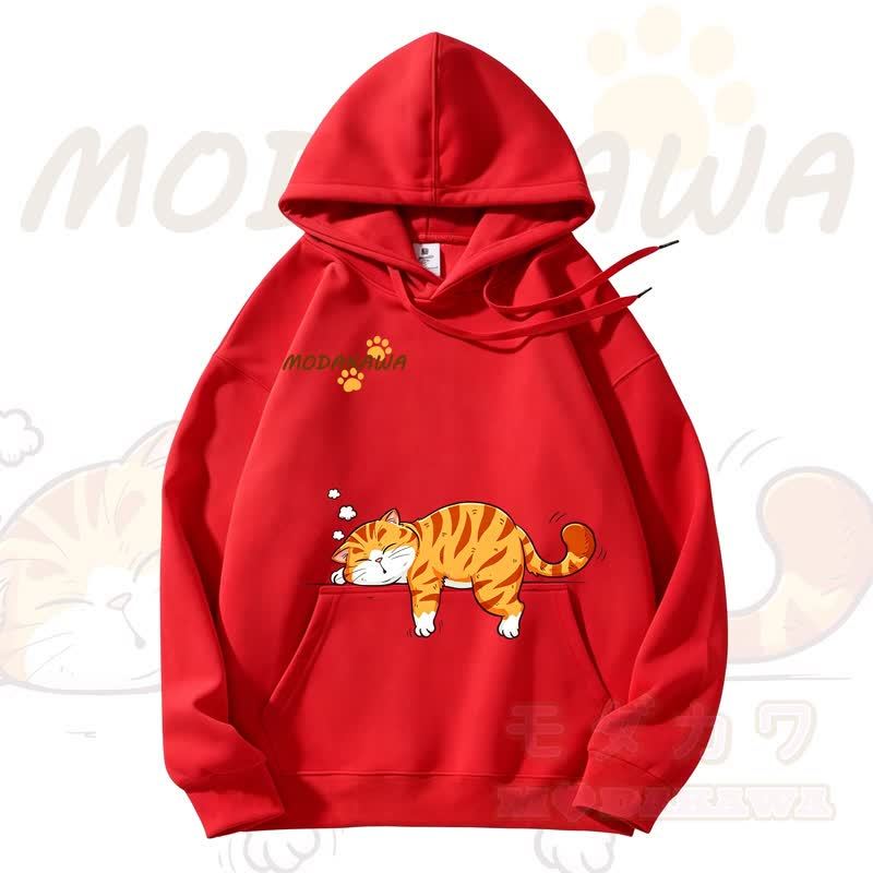 MODAKAWA Kapuzenpullover mit niedlichem Katzenmotiv und Fleece-Futter - Rot - 3XL - image 10