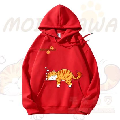 MODAKAWA Kapuzenpullover mit niedlichem Katzenmotiv und Fleece-Futter - Rot - 3XL - image 10