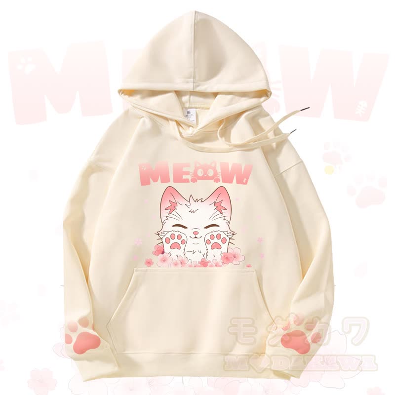 MODAKAWA MEOW Kapuzenpullover mit niedlichem Katzenmotiv und Fleece-Futter - Gelb - 3XL - image 2