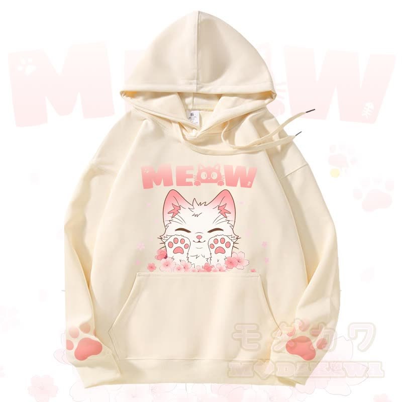 MODAKAWA MEOW Kapuzenpullover mit niedlichem Katzenmotiv und Fleece-Futter - Gelb - 3XL - image 2