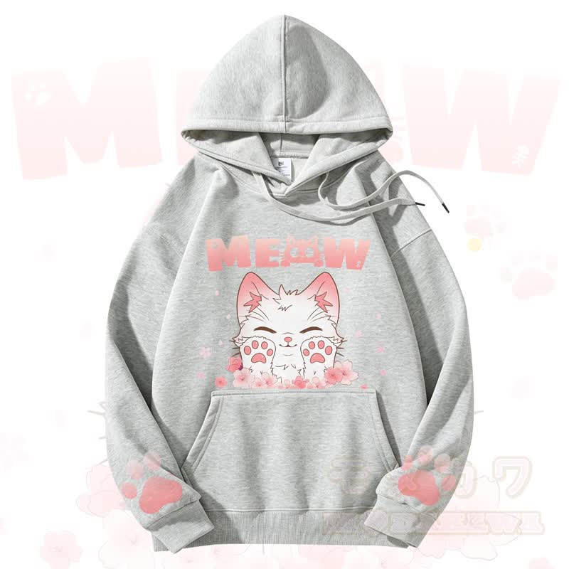 MODAKAWA MEOW Kapuzenpullover mit niedlichem Katzenmotiv und Fleece-Futter - Grau - 3XL - image 4
