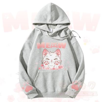 MODAKAWA MEOW Kapuzenpullover mit niedlichem Katzenmotiv und Fleece-Futter - Grau - 3XL - image 4