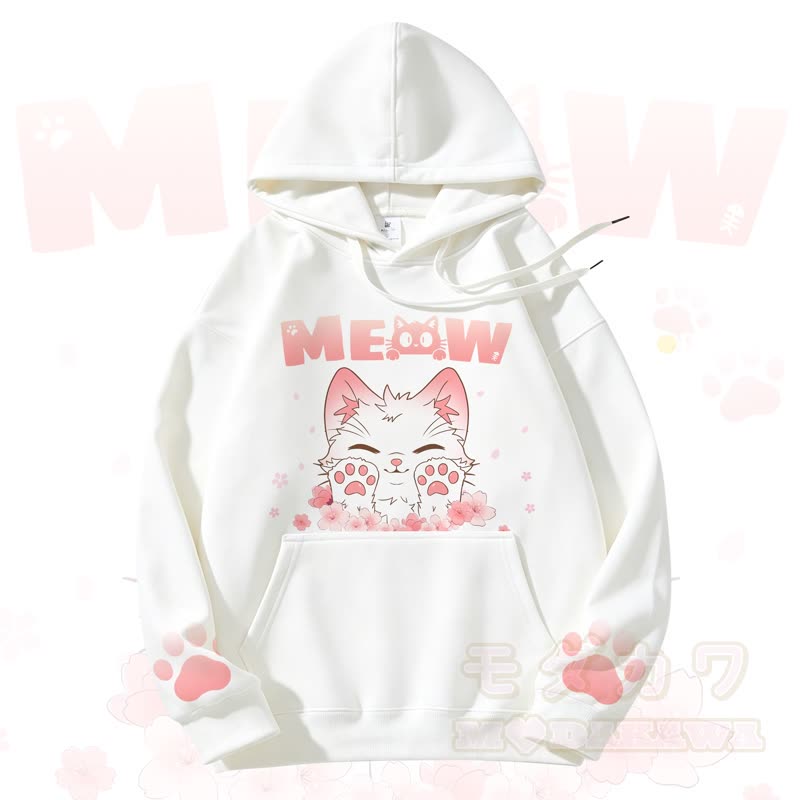 MODAKAWA MEOW Kapuzenpullover mit niedlichem Katzenmotiv und Fleece-Futter - Weiß - 3XL - image 3