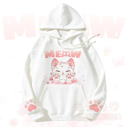 MODAKAWA MEOW Kapuzenpullover mit niedlichem Katzenmotiv und Fleece-Futter - Weiß - 3XL - image 3