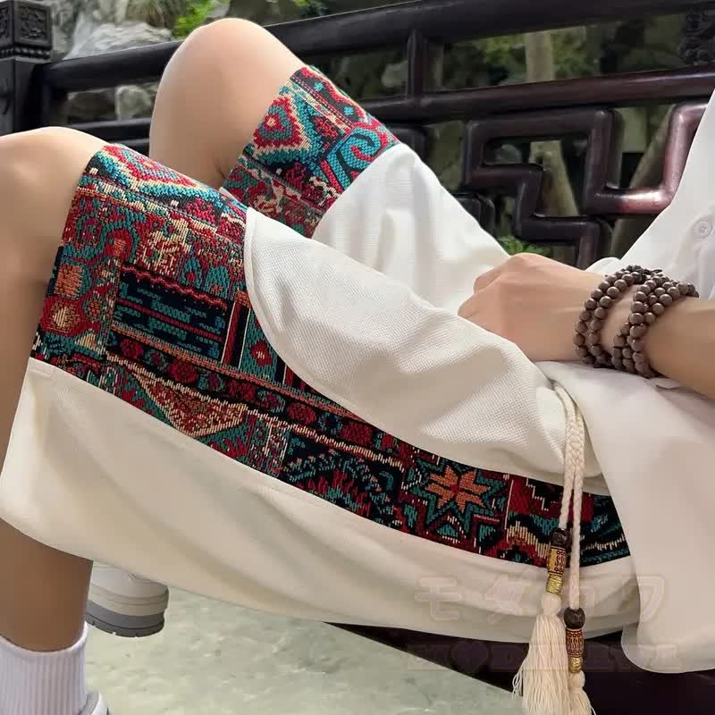 Lässige Shorts im Ethno-Stil, atmungsaktiv, locker geschnitten, mit Kordelzug - image 4