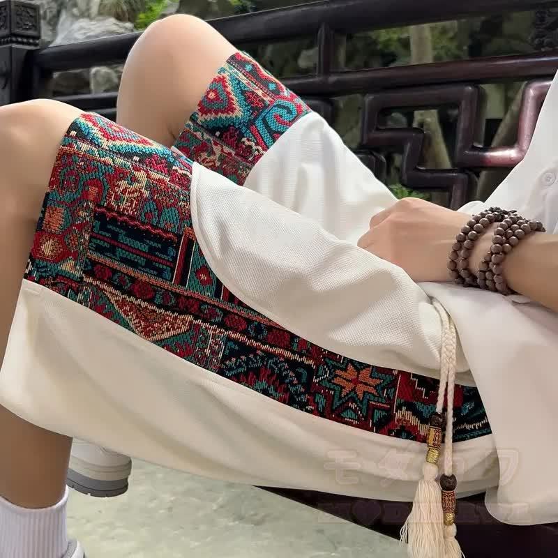 Lässige Shorts im Ethno-Stil, atmungsaktiv, locker geschnitten, mit Kordelzug - image 4