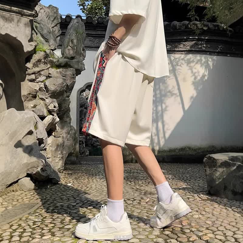 Lässige Shorts im Ethno-Stil, atmungsaktiv, locker geschnitten, mit Kordelzug - image 3