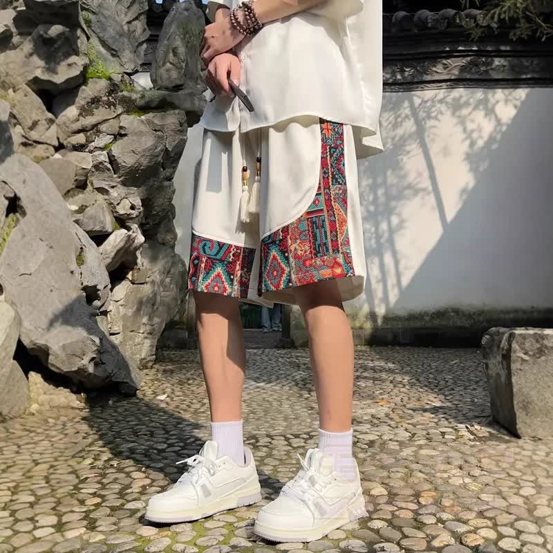 Lässige Shorts im Ethno-Stil, atmungsaktiv, locker geschnitten, mit Kordelzug - image 2