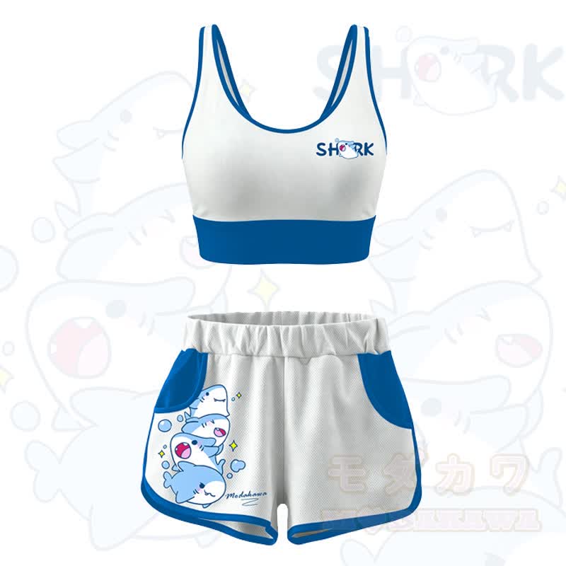 MODAKAWA Shark Graphic Crop Tank Sport Top Shorts Matching Outfit - Satz - 4XL - image 1