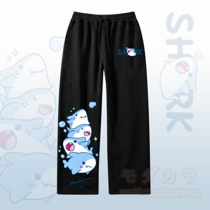 MODAKAWA Lässige Hose mit weitem Bein und niedlichem Hai-Print - Schwarz - 4XL - image 3