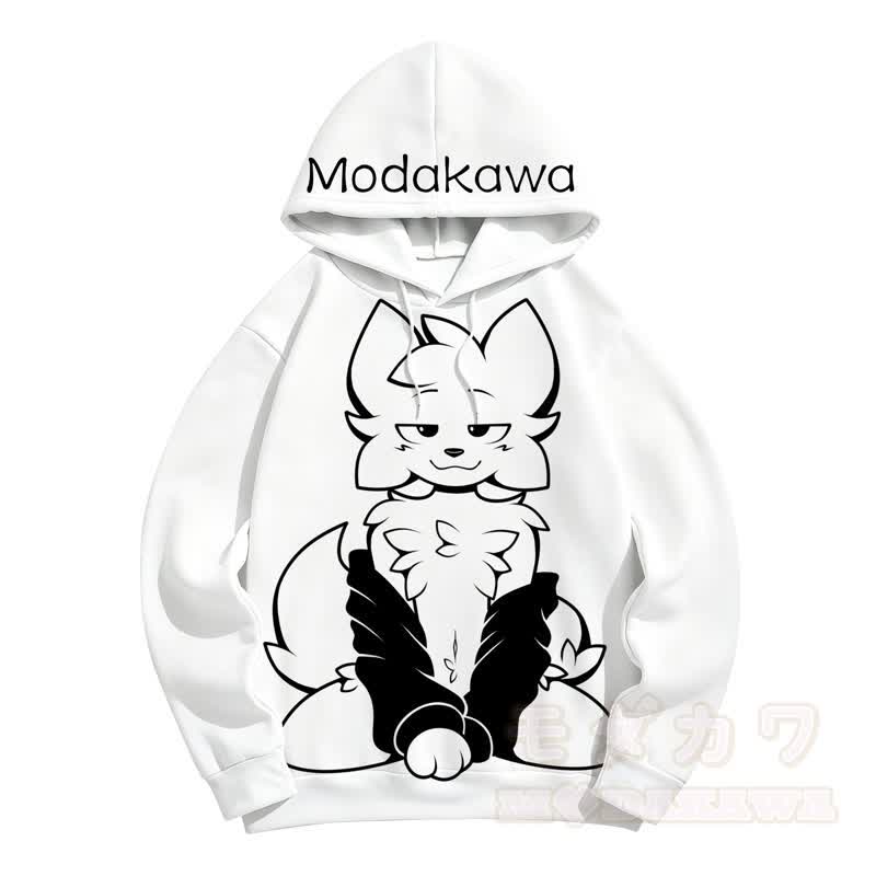 MODAKAWA Kapuzenpullover mit Cartoon-Katzenprint - Weiß - 5XL - image 3